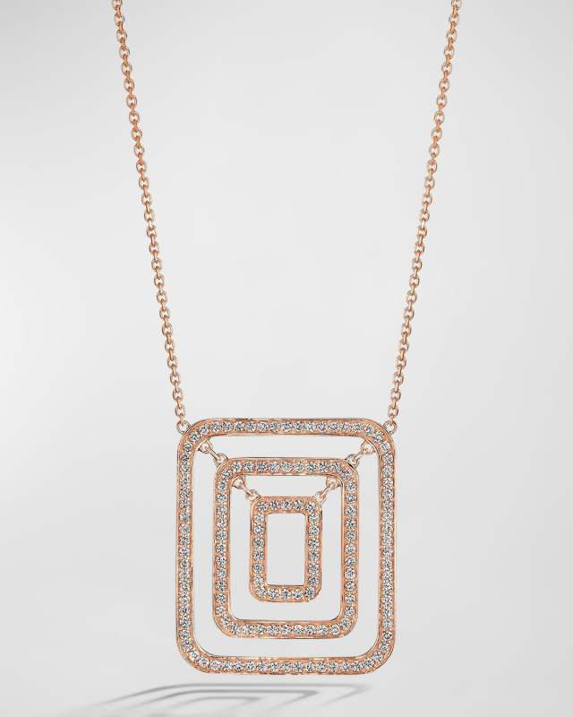 Piece 18k Rose Gold Medium Square Swing Diamond Necklace